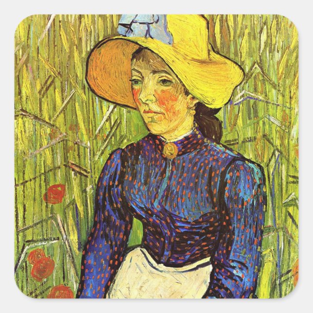 Pegatina Cuadrada Van Gogh, joven campesina con Gorra de paja (Anverso)