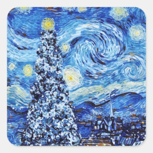 Pegatina Cuadrada Van Gogh - La noche estrellada - Navidades blancos