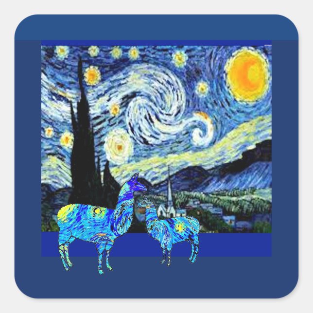 Pegatina Cuadrada Van Gogh, Llamas de noche estrelladas (Anverso)