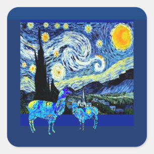 Pegatina Cuadrada Van Gogh, Llamas Noche Starry