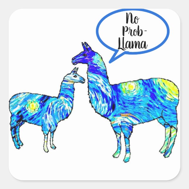Pegatina Cuadrada Van Gogh - No Prob Llama (Anverso)