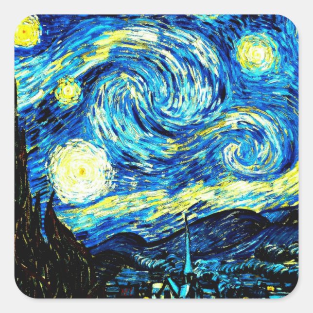 Pegatina Cuadrada Van Gogh - Noche estrellada, pintura famosa (Anverso)