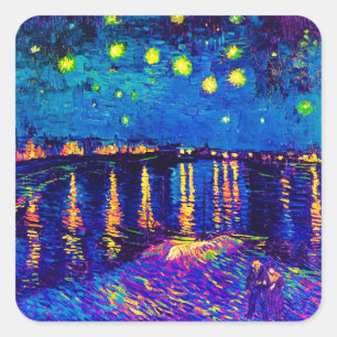 Pegatina Cuadrada Van Gogh - Noche estrellada sobre el Ródano Pop Ar