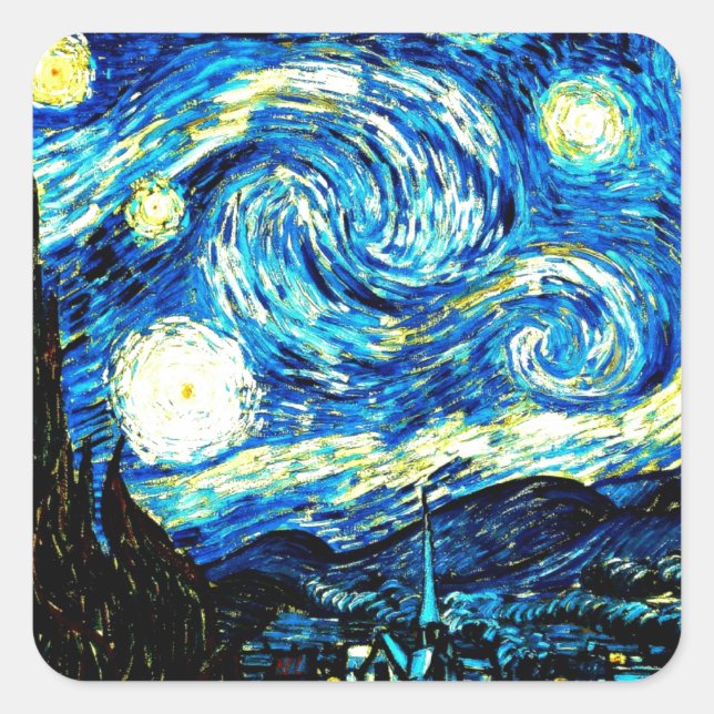 Pegatina Cuadrada Van Gogh - Noche Starry (Anverso)