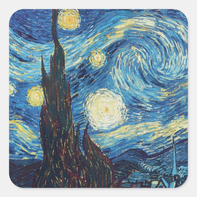 Pegatina Cuadrada Van Gogh Starry Night Classic Impresionsionist Art (Anverso)
