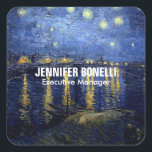 Pegatina Cuadrada Van Gogh Starry Night Painting Añadir tu nombre<br><div class="desc">¿Te gustaría tener un diseño magnífico con tu propio nombre creado con grandes fuentes en un fondo azul?</div>