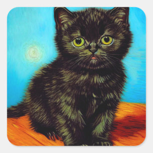 Pegatina Cuadrada Van Gogh Style Pouting Kitten