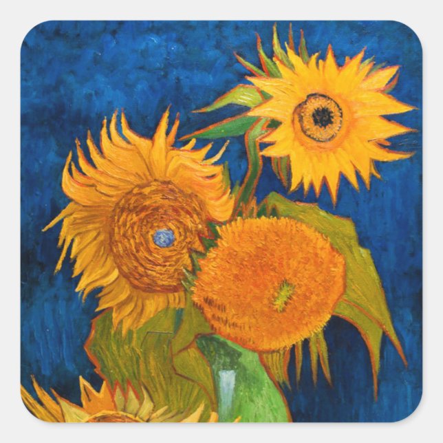 Pegatina Cuadrada Van Gogh Sunflowers (Anverso)