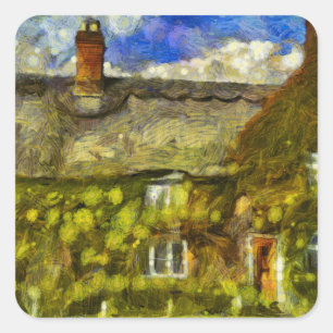 Pegatina Cuadrada Van Gogh, una cabaña con paja