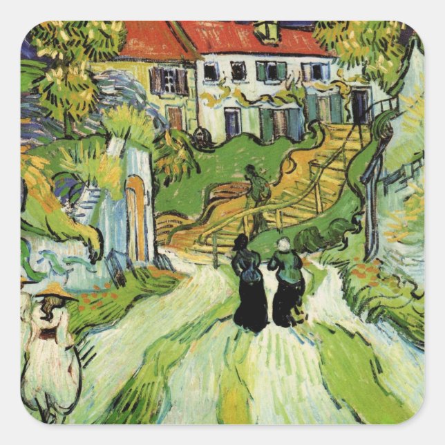 Pegatina Cuadrada Van Gogh Village Street y Steps Auvers, figuras (Anverso)