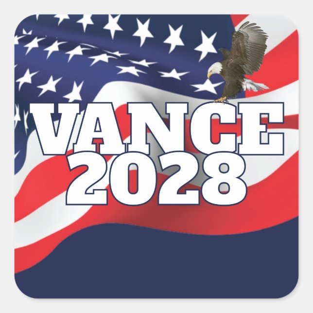 Pegatina Cuadrada Vance 2028 Text With Flag and Bald Eagle (Anverso)