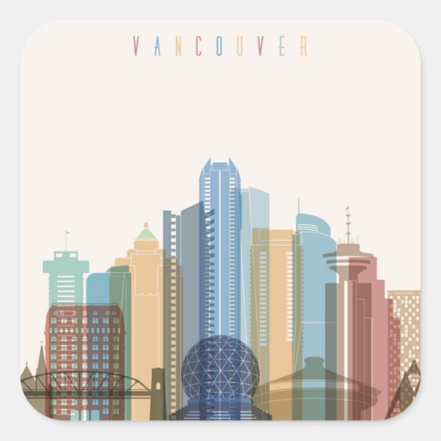 Pegatina Cuadrada Vancouver (Canadá) | Línea de la ciudad (Anverso)
