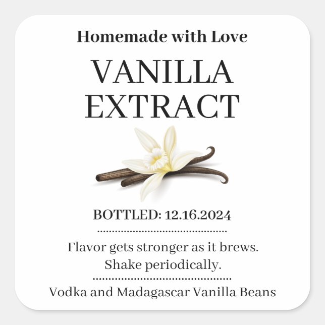Pegatina Cuadrada Vanilla Extract Modern Label Sticker V4 (Anverso)