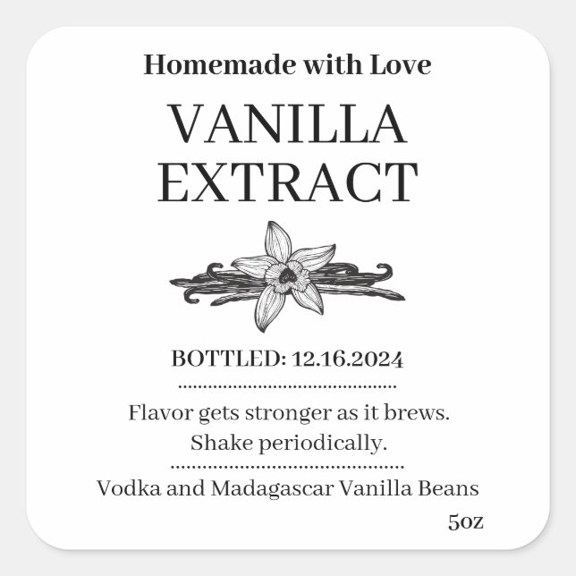 Pegatina Cuadrada Vanilla Extract Modern Label Sticker V4 (Anverso)