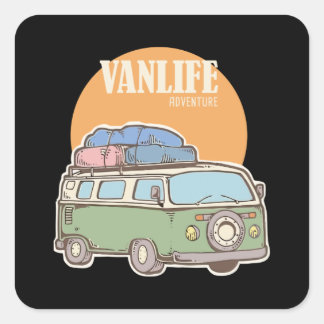 Pegatina Cuadrada Vanlife Travel