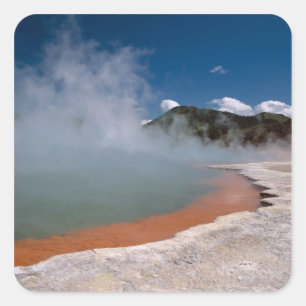 Pegatina Cuadrada Vapor emergiendo de Champagne Pool en WAI-O-TAPU