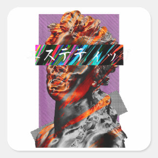 Pegatina Cuadrada Vaporwave Estético Futurismo Japonés