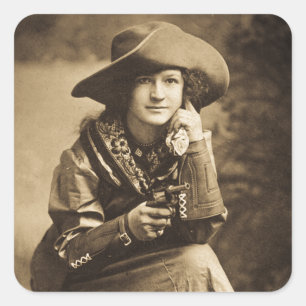 Pegatina Cuadrada Vaquera y su vintage de seis pistolas