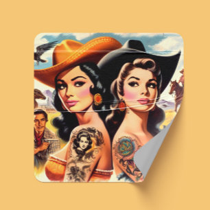 Pegatina Cuadrada Vaqueras Tatuadas Vintage