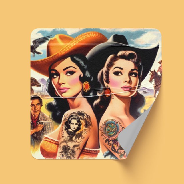 Pegatina Cuadrada Vaqueras Tatuadas Vintage (Subido por el creador)