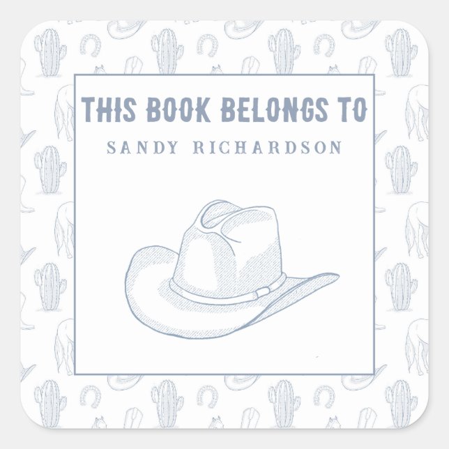 Pegatina Cuadrada Vaquero azul Toile de Jouy - Bookplate (Anverso)