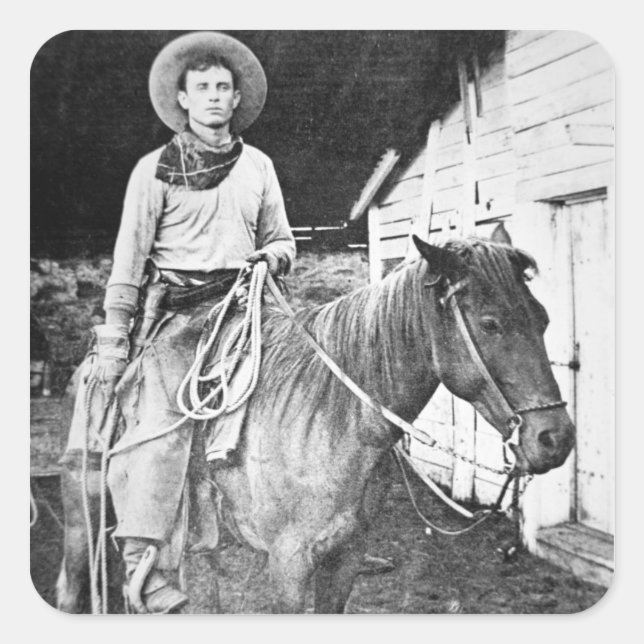 Pegatina Cuadrada Vaquero estadounidense en Kansas, c.1880 (foto de  (Anverso)