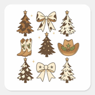 Pegatina Cuadrada Vaquero navidad bota Papá Noel Occidental