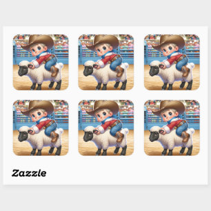 Pegatina Cuadrada Vaquero Santa Mutton Busting Christmas Sticker