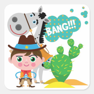 Pegatina Cuadrada Vaquero y caballo