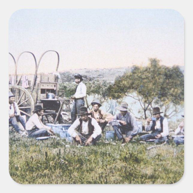 Pegatina Cuadrada Vaqueros en el almuerzo, 1904 (foto) (Anverso)