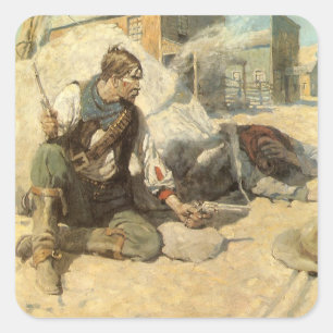 Pegatina Cuadrada Vaqueros occidentales antiguos, Hopalong por NC Wy