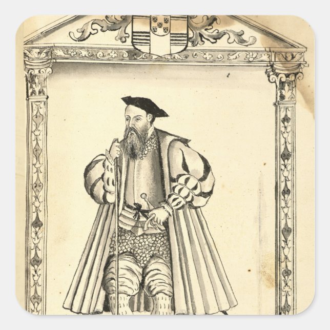 Pegatina Cuadrada Vasco da Gama de 'Lendas da India' (Anverso)