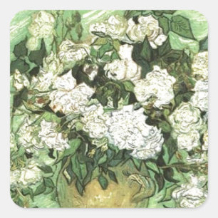 Pegatina Cuadrada Vase con Rosas - Van Gogh