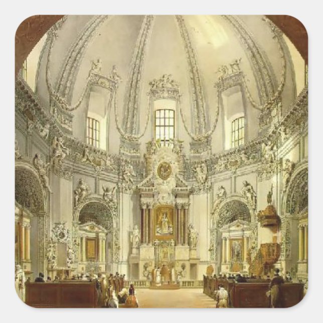 Pegatina Cuadrada Vasily Sadovnikov: Interior de la Iglesia Trinitar (Anverso)