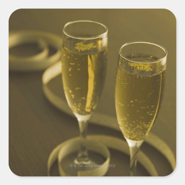 Pegatina Cuadrada Vaso de champagne (Anverso)