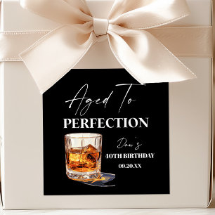 Pegatina Cuadrada Vaso De Whisky Envejecido A La Perfección Cumpleañ