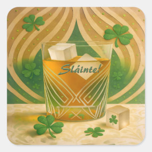 Pegatina Cuadrada Vaso para Whiskey Irlandés "Sláinte!"