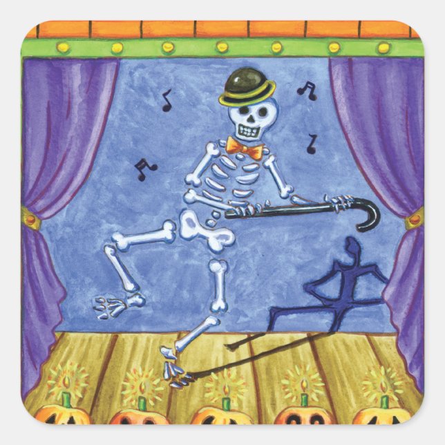 Pegatina Cuadrada Vaudeville Skeleton (Anverso)