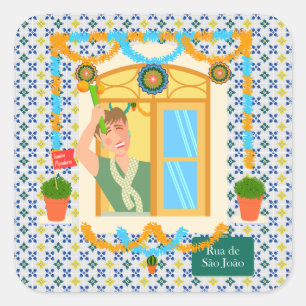 Pegatina Cuadrada Vecino de San Juan Portugués Festa