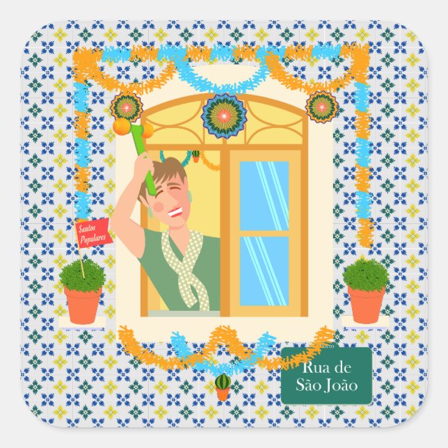 Pegatina Cuadrada Vecino de San Juan Portugués Festa (Anverso)