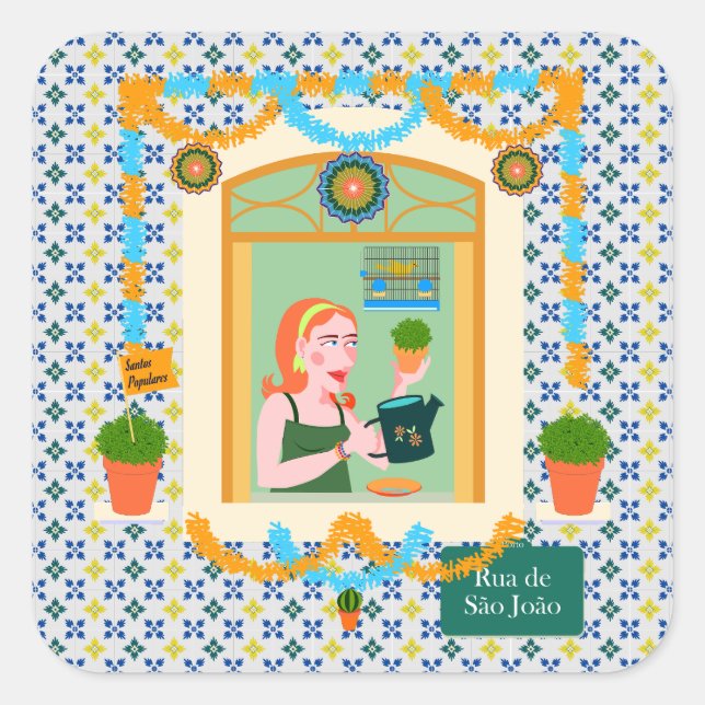 Pegatina Cuadrada Vecino de San Juan Portugués Festa (Anverso)
