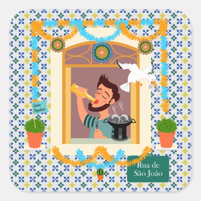 Pegatina Cuadrada Vecino de San Juan Portugués Festa (Anverso)