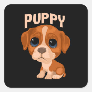 Pegatina Cuadrada Vecino lindo y divertido perro cachorrito