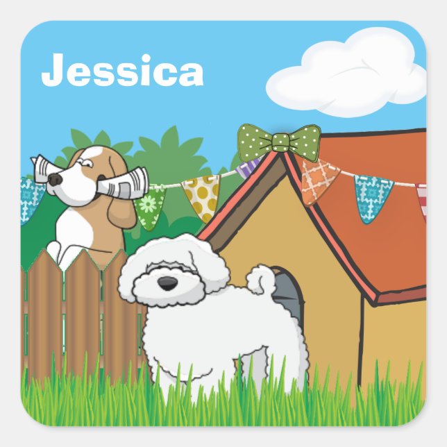 Pegatina Cuadrada Vecinos de Doggy (Anverso)