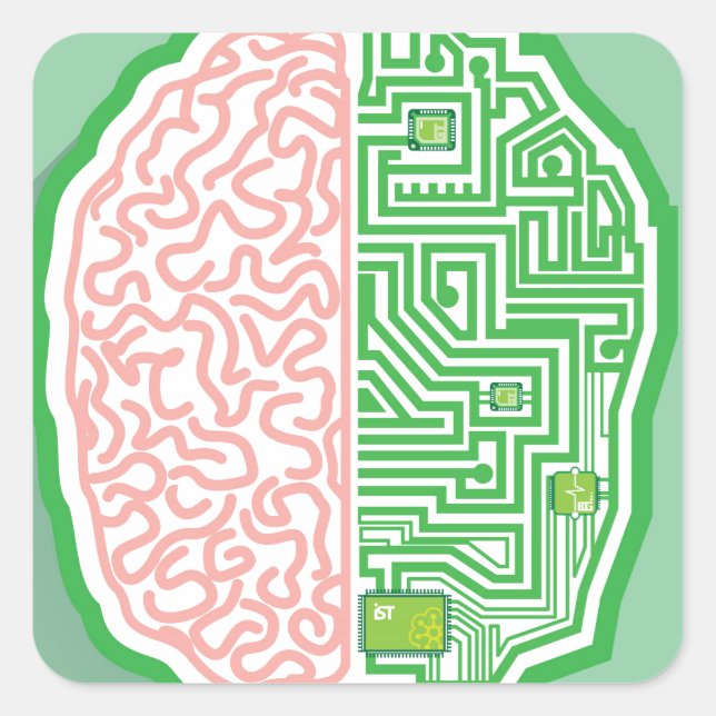 Pegatina Cuadrada Vector del circuito cerebral (Anverso)