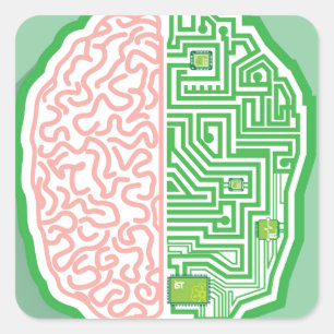 Pegatina Cuadrada Vector del circuito del cerebro