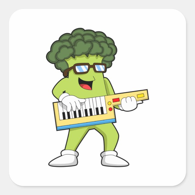 Pegatina Cuadrada Vegan Broccoli en Music with Guitar (Anverso)