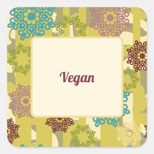 Pegatina Cuadrada Vegan Dietary Requirement Urban Floral Party (Anverso)