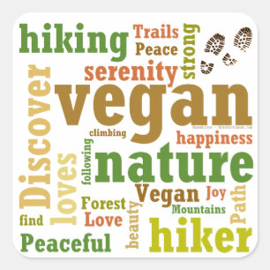 Pegatina Cuadrada Vegan Hiker Hiking Word Cloud