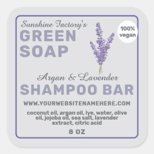 Pegatina Cuadrada Vegan Soap Shampoo Bar Pastel Purple